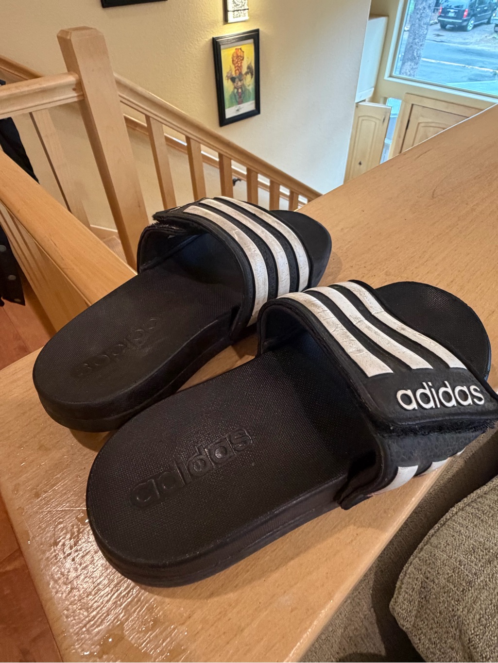 Adidas Black And White Kids Slide Sandals With Signature Stripes